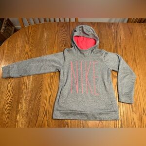 Nike Heather Gray Hoodie with Pink Accents kids large